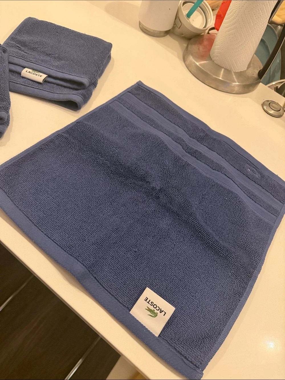 Lacoste Blue Face/Hand Towels with Green Crocodile Logo (Set of 3)